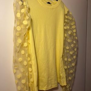 SHEIN Yellow Polka Dot Lace Arms Top